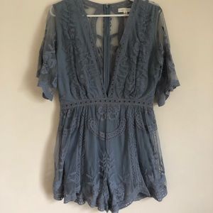 Slate Blue Lace Romper